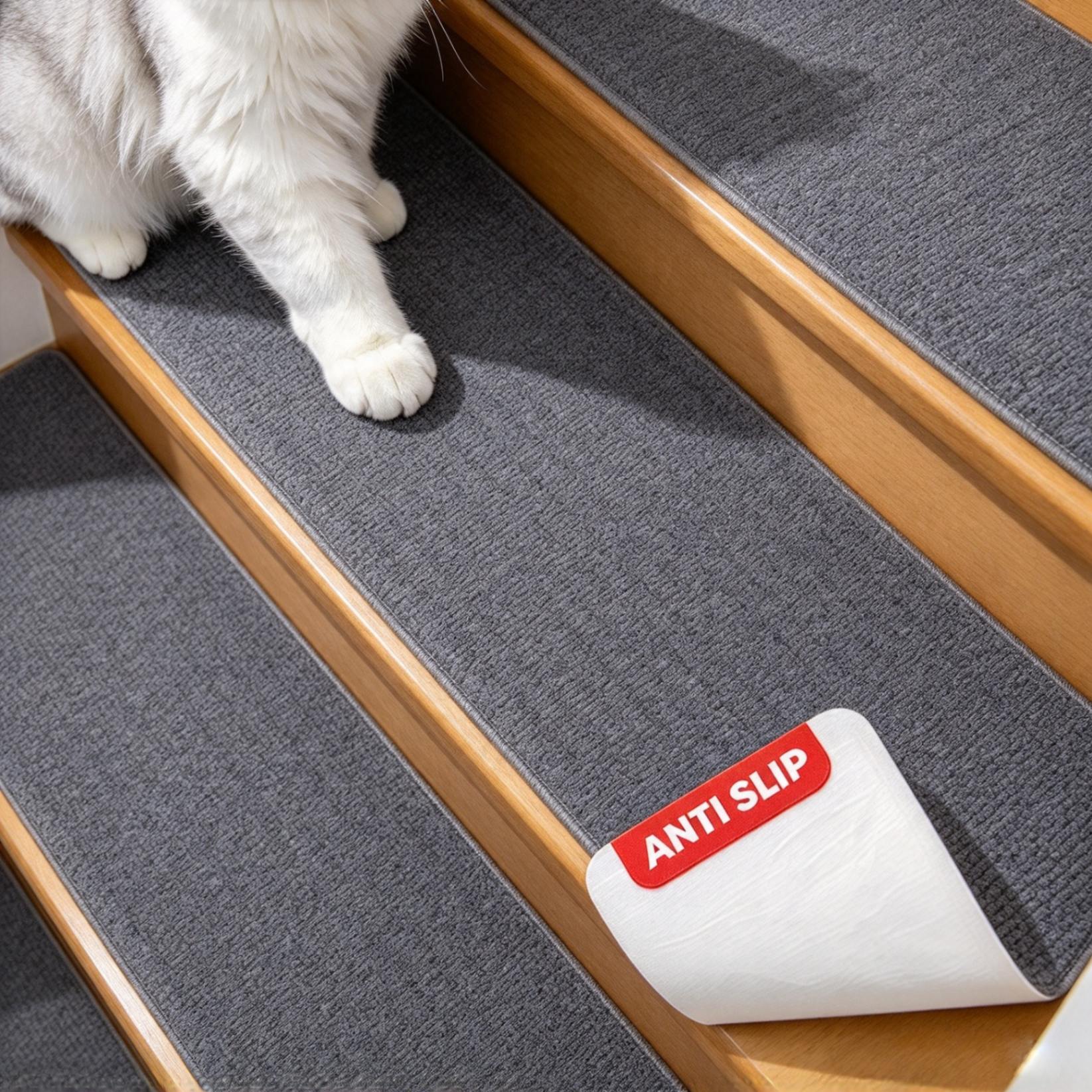 Anti-slip backing peeled back to show the reusable adhesive layer