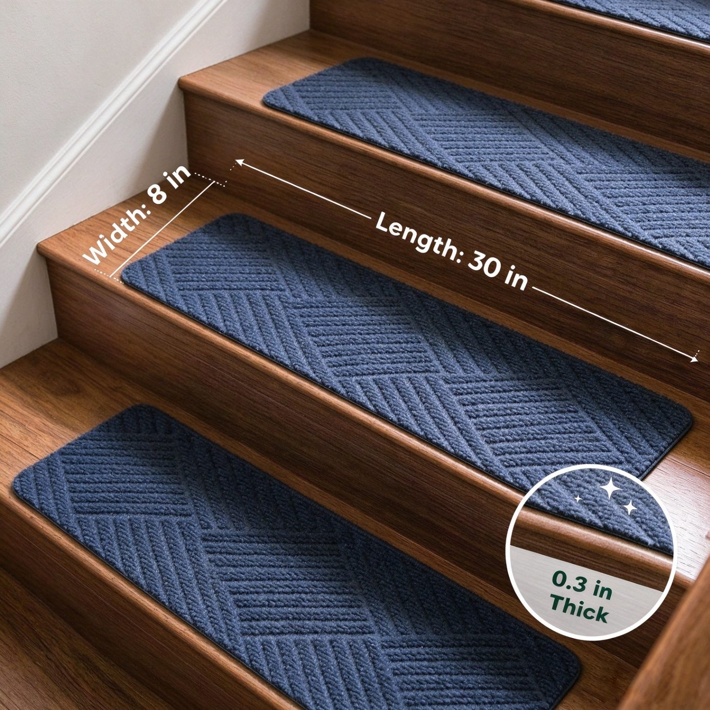 Size guide: 8 in wide by 30 in long, 0.3 in thick