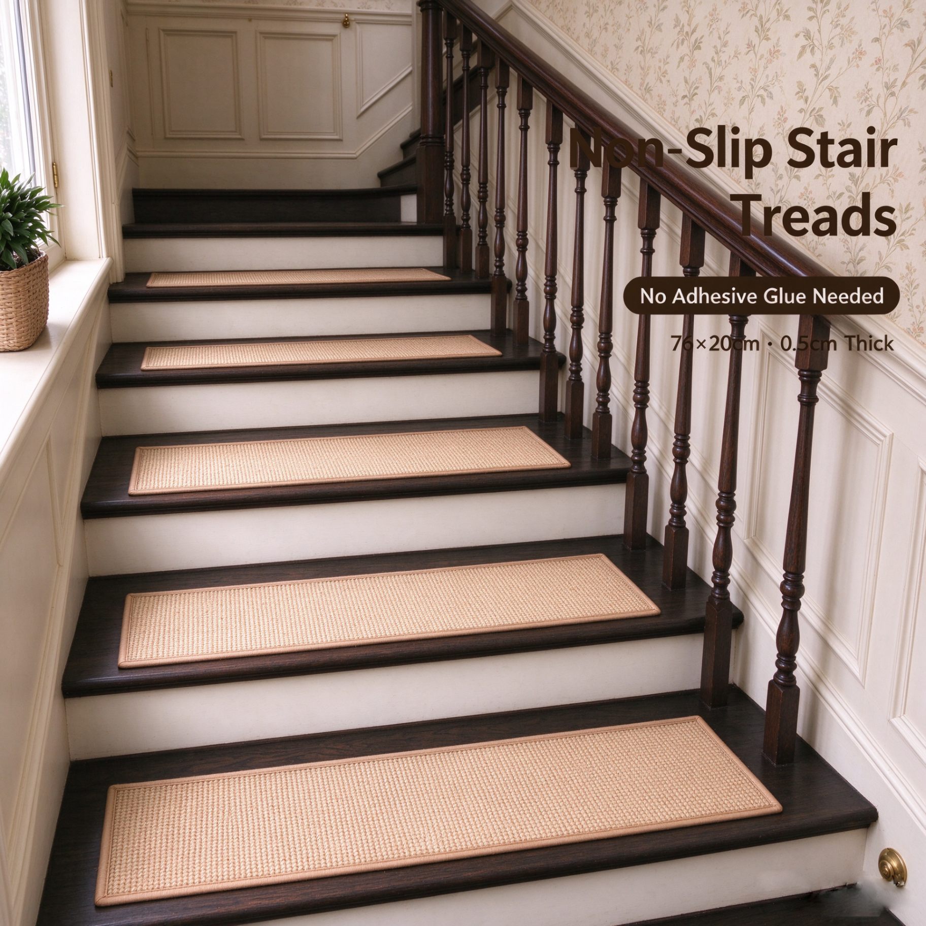 Beige Mats on Dark Wood Stairs